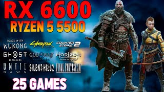 RX 6600 + Ryzen 5 5500 : 25 Games Tested | RX 6600 Gaming Performance 2024