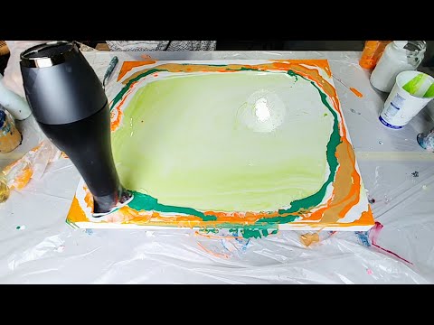 Acrylic pouring: Outside in Dutch pour test