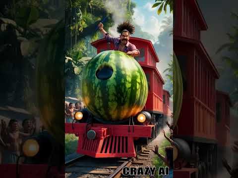 Watermelon Train Chaos 🚂🍉 | Monkey at the Wheel! || #shorts #viralvideo  #funny #crazyai