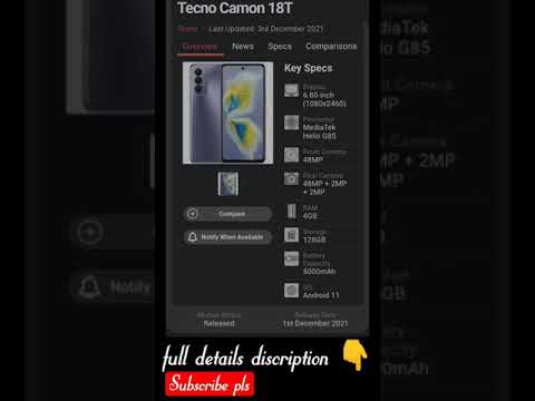 Tecno Camon 18T  specification full details #tecnoCamon18t #MBDTS #shorts #2021 #mobile