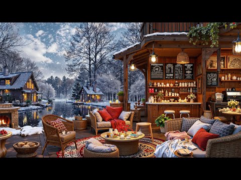 Cozy Lakeside Porch Ambience ☕ Winter Morning Jazz & Fireplace Sounds for Studying, Focus & Relaxing