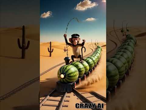 Monkey Drives a Watermelon Train 🚂🍉 | Funniest Ride Ever || #shorts #viralvideo  #funny #crazyai