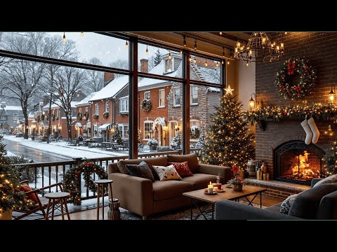 Jazz Relaxing Music at Winter Coffee Shop Ambience 🧣 Warm Jazz Music & Crackling Fireplace to Unwind