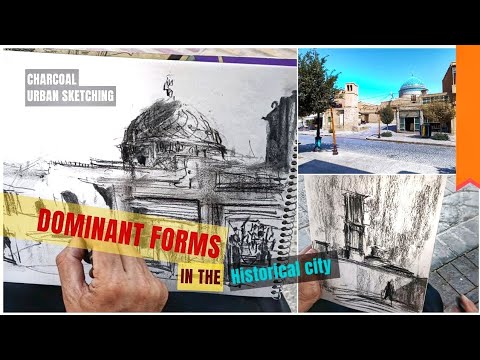 Dominant forms in the historical city / Charcoal drawing