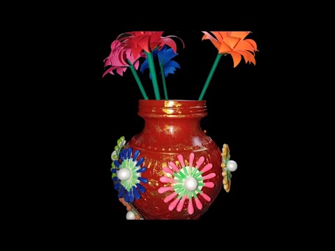 Using craft ideas with pot and earbuds|Best out home decor idea|