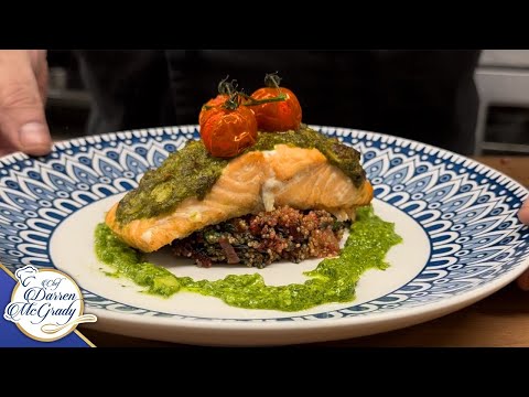 CardiacKrock Jalapeno Cilantro Almond Crusted Salmon with Beet Green Quinoa (SUPER HEALTHY)