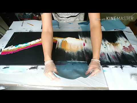 Acrylic pouring: Easy swipe from the middle with wet paper towl (wave on black) abstract painting