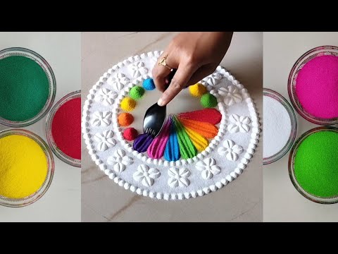 How to Draw Simple Relaxing Rangoli Tutorial｜Satisfying Colours Sand Rangolis Art