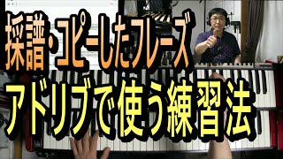 採譜・コピーしたフレーズを実際の曲のアドリブで使う練習法を解説。