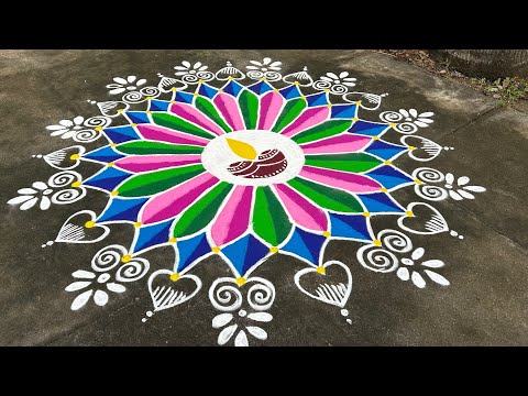 Simple 3 D Rangoli Design 🩵💙💗💜🧡❤️💚🤎🤍 || Samfamily || Village style