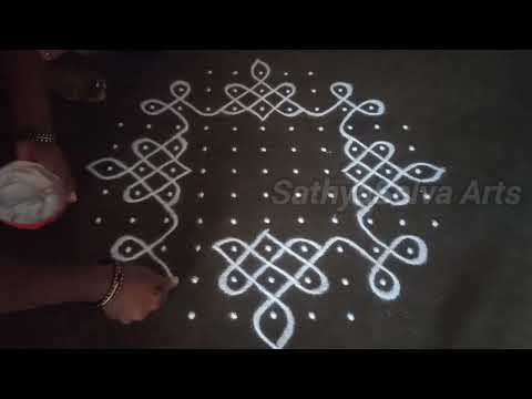 11 x 5 dots beginners elegant beautiful kambi kolam | easy simple sikku kolam | SathyaSelva Arts