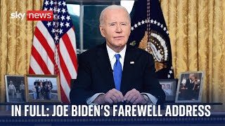 President Joe Biden delivers his farewell address to the nation from the Oval Office - Watch in full