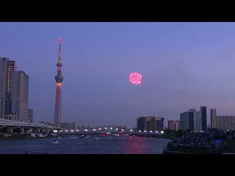 隅田川花火大会 2023　☆　Sumida  Fireworks Festival 2023　✿　汐入公園　東京スカイツリー　ライトアップ　不死鳥　♬　2023年　7月29日（土）月　ムーン