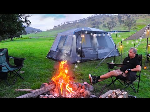 Couple Camping in a 2 Room Tent with a Tarp Shelter. Sounds of the Creek [ ASMR , Relaxing, Nature ]