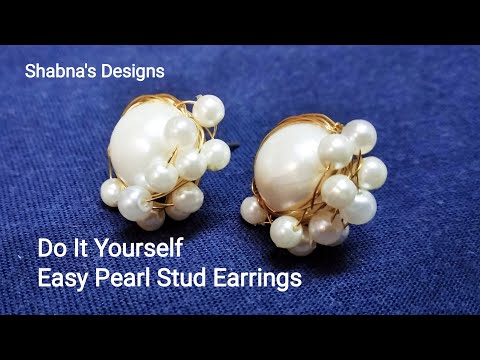 How To Make Pearl Stud Earrings At Home | Jewellery Making | Shabna's Designs