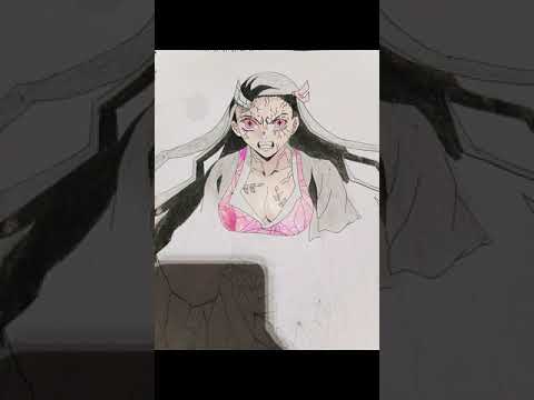 Drawing and Coloring Nezuko Demon Form #drawing #art #nezuko #1minshorts #shorts #coloring #ds