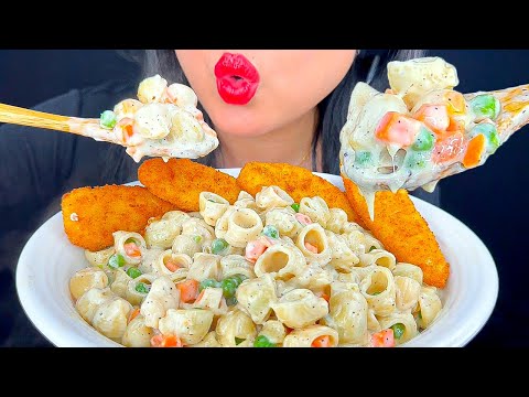 ASMR MAC & CHEESE & PEAS WITH CHICKEN TENDER BELLA BITES ** TIKTOK MEAL ** | MUKBANG | ASMR PHAN