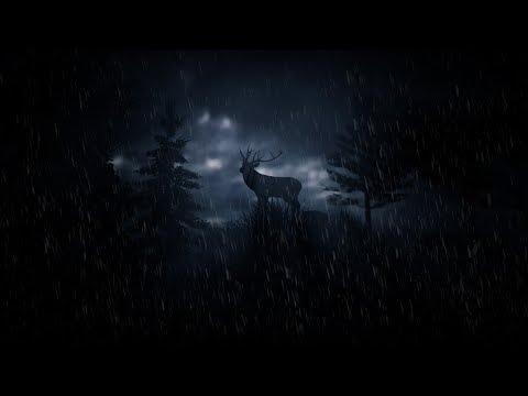 Sleepy Deer with Heavy Rain and Thunder Sounds for Sleeping - Dimmed Screen | Sleep Sounds