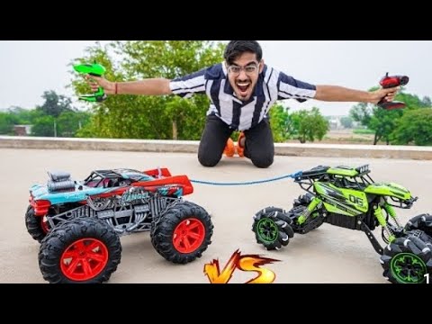 RC Monster Truck VS RC Dancing CarTUG OF WAR | Who Will Win?