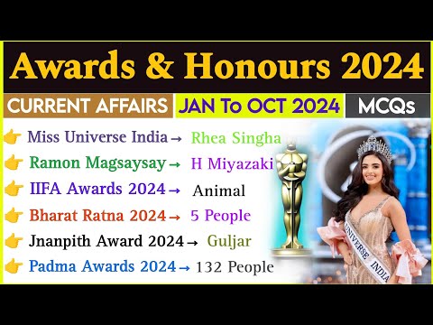 Awards & Honours 2024 Current Affairs | Important Awards 2024 Current Affairs | पुरुष्कार 2024 |