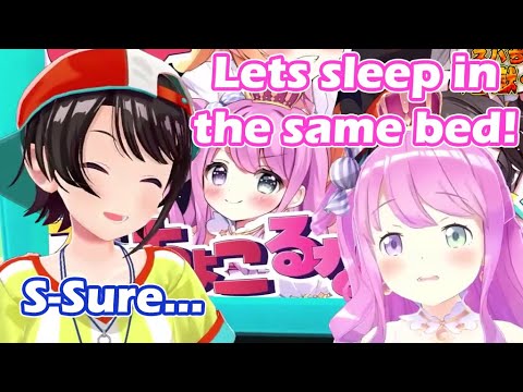 Luna got Subaru to sleep in the same bed w/ Choco Botan watching [hololive/ENG Sub]