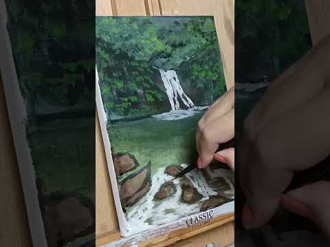 waterfall painting #paintingtutorialforbeginners  #painting #drawing #art #tiktok #acrylicpainting