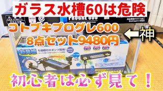 【メダカ】初めてのガラス水槽60cm購入して大失敗😱注意点⚠️コトブキプログレ600お得すぎる8点セット❗開封紹介🎶#飼育 #アクアリウム#初心者#割れる#室内#めだか#越冬#kotobuki#寿工芸