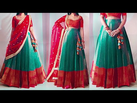 Perfect Knife Pleated Lehenga Skirt Cutting and Stitching easily | Convert saree into lehenga