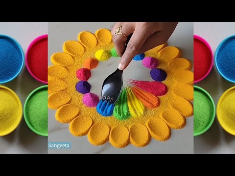 How to Draw Simple Relaxing Rangoli For Diwali｜Satisfying Colours Sand Rangolis Art