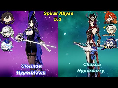 (5.3) C0 Clorinde Hyperbloom & C0 Chasca Hypercarry Spiral Abyss Floor 12 Full Star