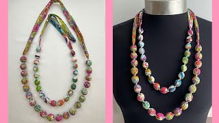 Diy Beautiful Liberty Fabric Beads necklace | Long Fabric Necklace | Beads Necklace | Collar de tela