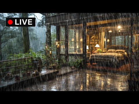 🔴HEAVY RAIN ON THE ROOF of cabin in the forest | Non-stop rain sounds 24/7