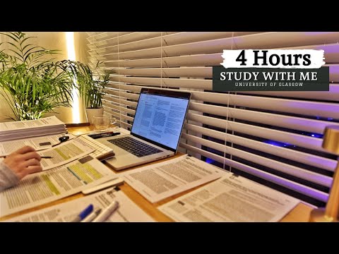 4 HOUR STUDY WITH ME on A RAINY NIGHT | Background noise, 10 min Break, No music, Study with Merve