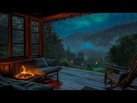 Rainy Retreat Night in the Cabin - Heavy Rain and Fireplace Sounds for Comfort and Relaxation