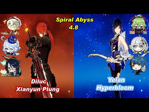 (4.8) C2 Diluc Xianyun Plung  & C0 Yelan Hyperbloom   Spiral Abyss Floor 12 Full Star _F2P