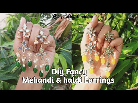 Diy Mehandi  💚 and Haldi 💛 Earrings | Handmade Jewellery | Diy Crafts With Minnie