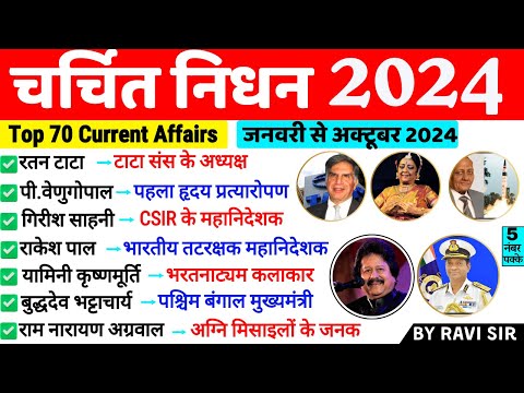 चर्चित निधन 2024 | Charchit Nidhan 2024 | Current Affairs 202 | Famous Personality Death Obituaries