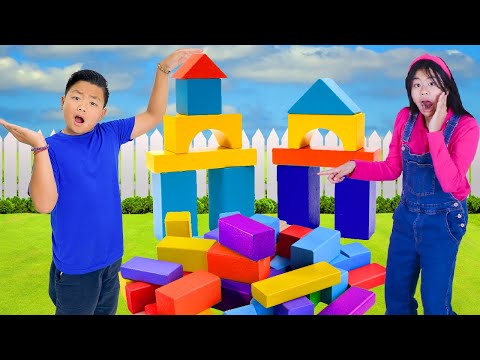 Jannie and Alex's Race to Build the Biggest Block Tower Teamwork Challenge!