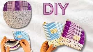 Easy Sewing Tutorial - DIY , how to sew a double zipper pouch/bag with fabric scraps，patchwork