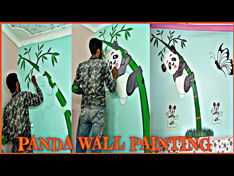 bedroom Wall Painting Design idea💡| panda wall painting designs (DIY) | Kids room painting