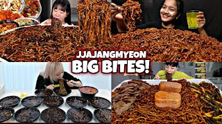 Mukbangers EATING TOO MUCH BLACK BEAN NOODLES (Jjajangmyeon) ⚫🍜🙀😱