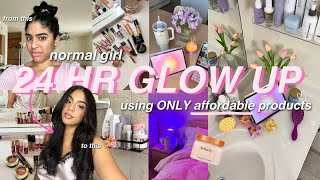 How to GLOW UP in 24 hrs using ONLY affordable products *at home*| everything shower, lashes, & more