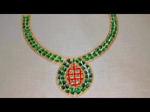 beaded hand embroidery neck design for dress,beads work, easy neck stitches