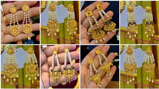 Latest 22k gold pearl earrings design with weight and price//Light weight gold earrings design