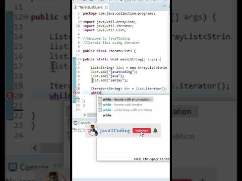 Iterate elements ArrayList using iterator #shorts #youtubeshorts #javatcoding