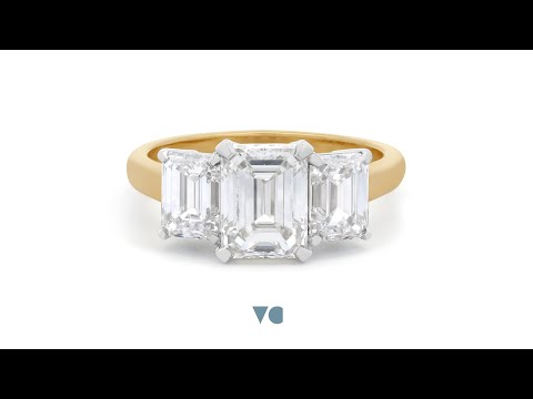 Erté: Emerald Cut Diamond Three Stone Ring | The Village Goldsmith