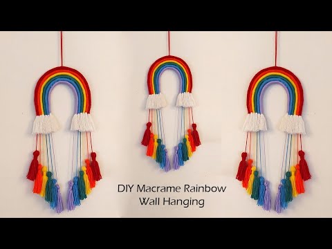 DIY How to make Easy Macrame Rainbow wall hanging l l Wall hanging decor ideas