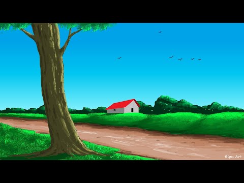 Simple Scenery drawing on ms paint| Ms Paint Drawing |Ms Paint Drawing easy step by step|how to draw