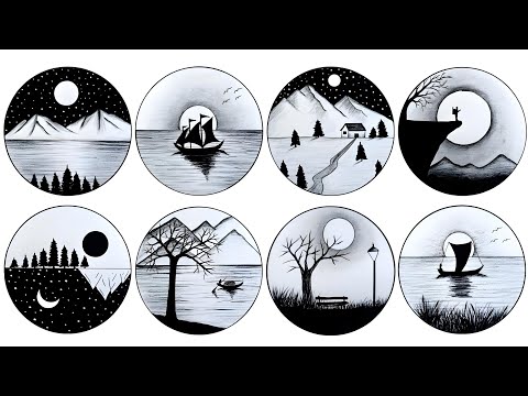 Easy 8 Circle scenery drawing Ideas ||Pencil drawing in a easy drawing   || Ashraful dreams drawing