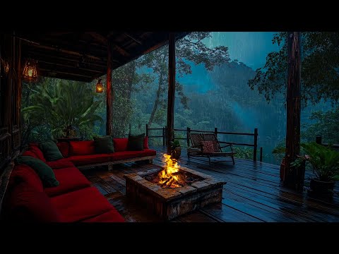 Rainy Night Relaxation: Cozy Balcony with Fireplace And Rain Ambience For Deep Sleep, Healing